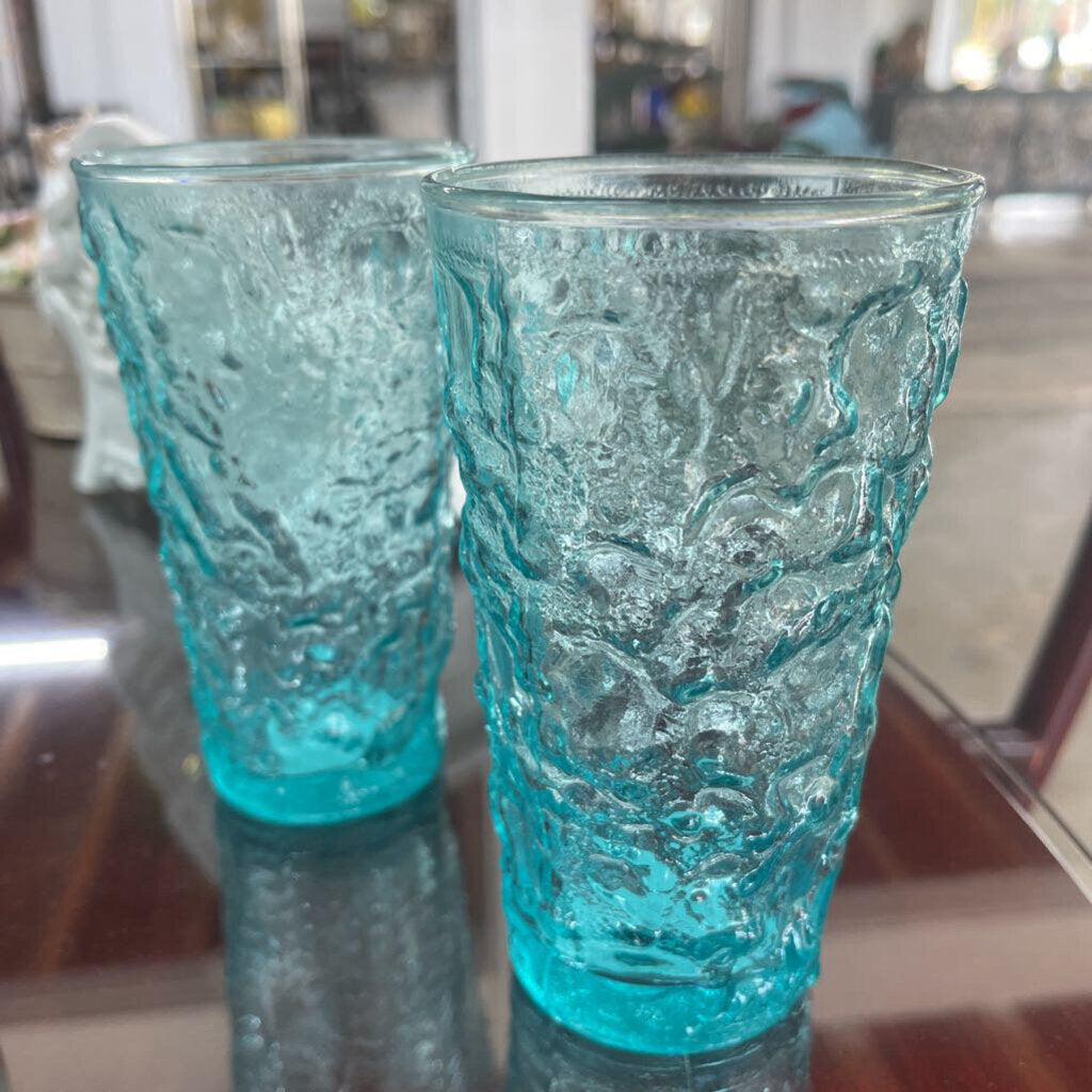 Pair Vtg Anchor Hocking Blue Rock Glasses