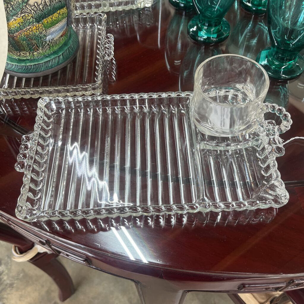8PC CLEAR BOBBIN BEAD GLASS SNACK SET