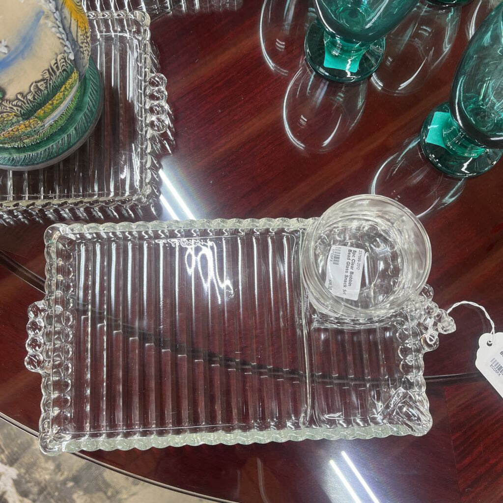 8PC CLEAR BOBBIN BEAD GLASS SNACK SET