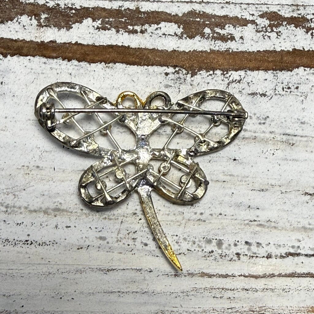 Vtg Rhinestone Butterfly Brooch
