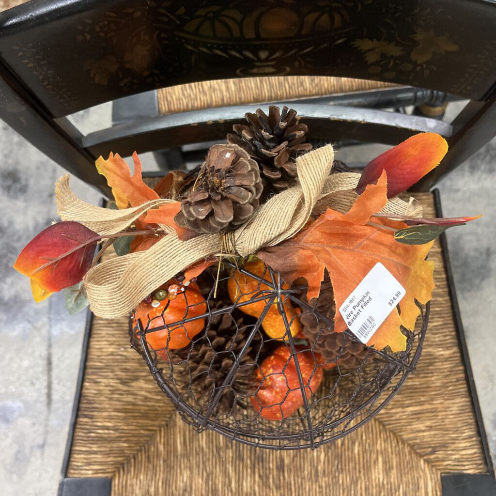 WIRE PUMPKIN BASKET FILLED