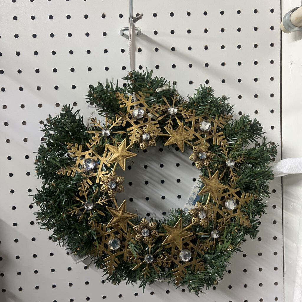 SMALL LIGHTED BRASS AND GREENERY WREATH