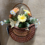 SMALL WICKER AND SPRING FLOWERS BASKET
