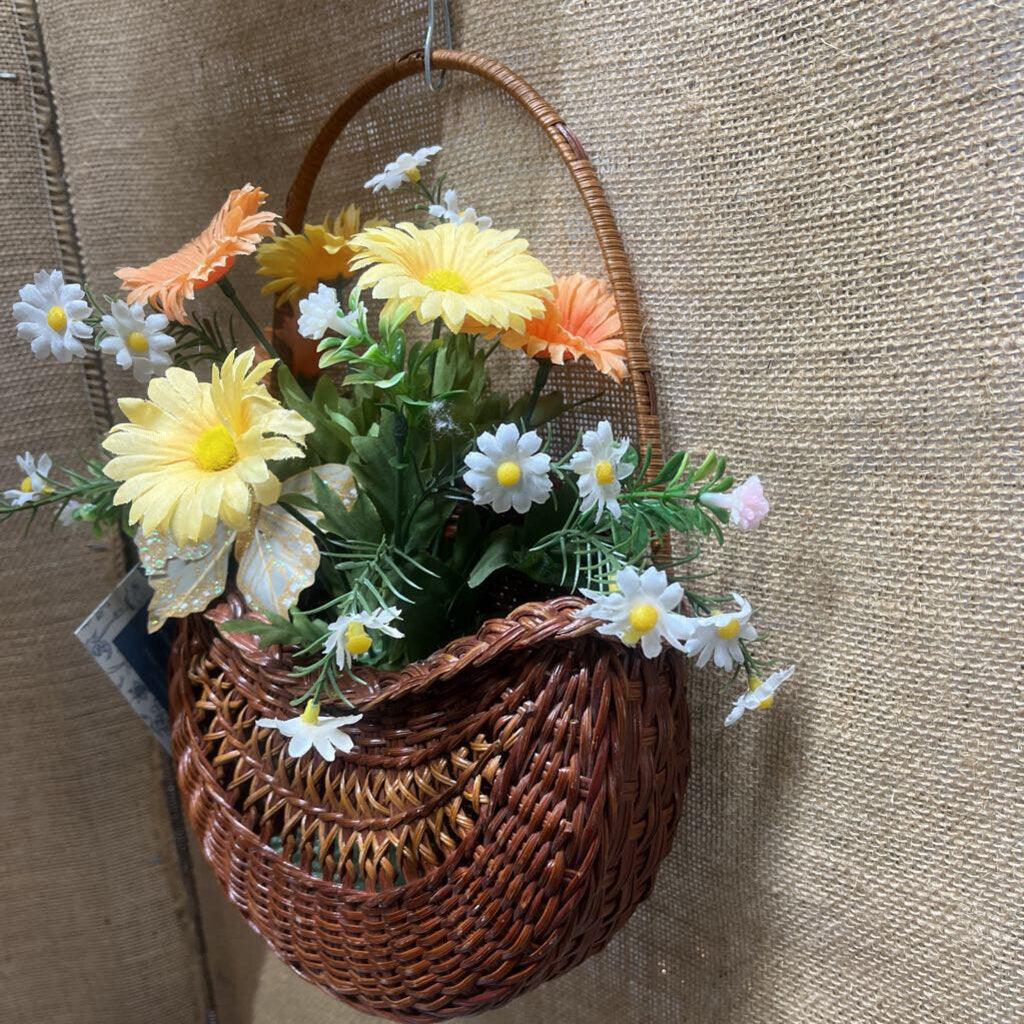 SMALL WICKER AND SPRING FLOWERS BASKET