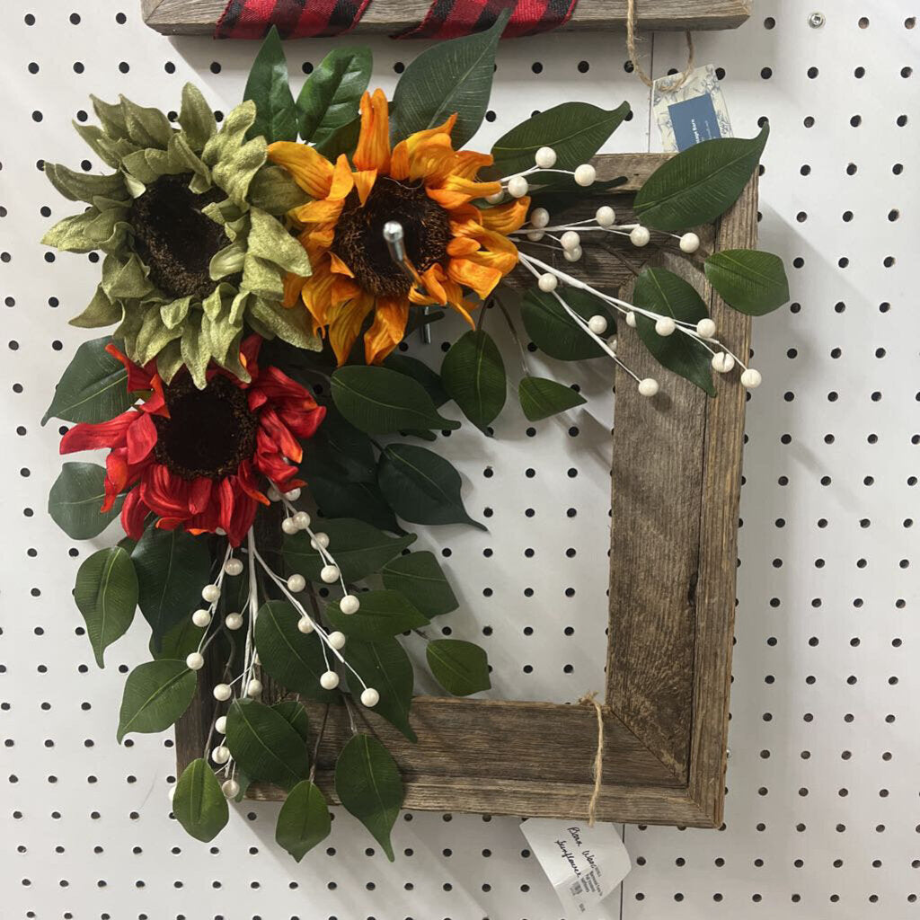 BARNWOOD FRAME FOR FALL TRICOLORED SUNFLOWERS