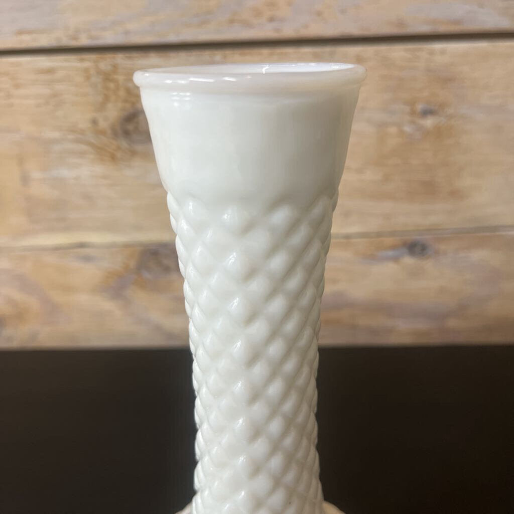 QUILTED DIAMOND CUT MILK GLASS VASE