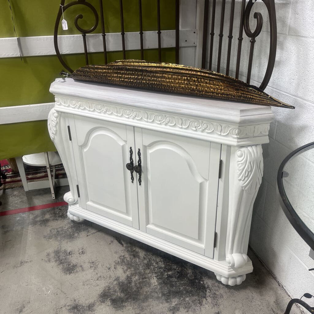 One White & Iron Corner Cabinet Shelf