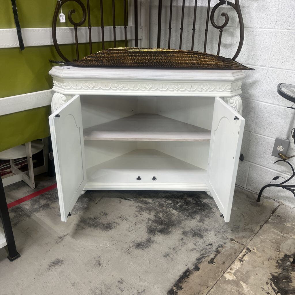 One White & Iron Corner Cabinet Shelf