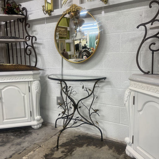 IRON & GLASS BIRDS & FLOWERS CONSOLE TABLE & MIRROR SET