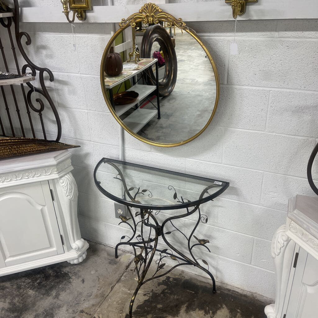 Iron & Glass Birds & Flowers Console Table & Mirror Set