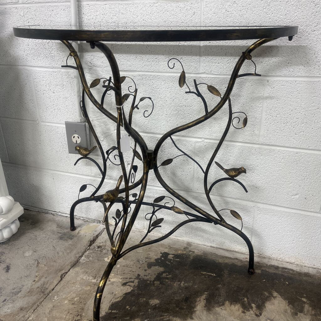 Iron & Glass Birds & Flowers Console Table & Mirror Set