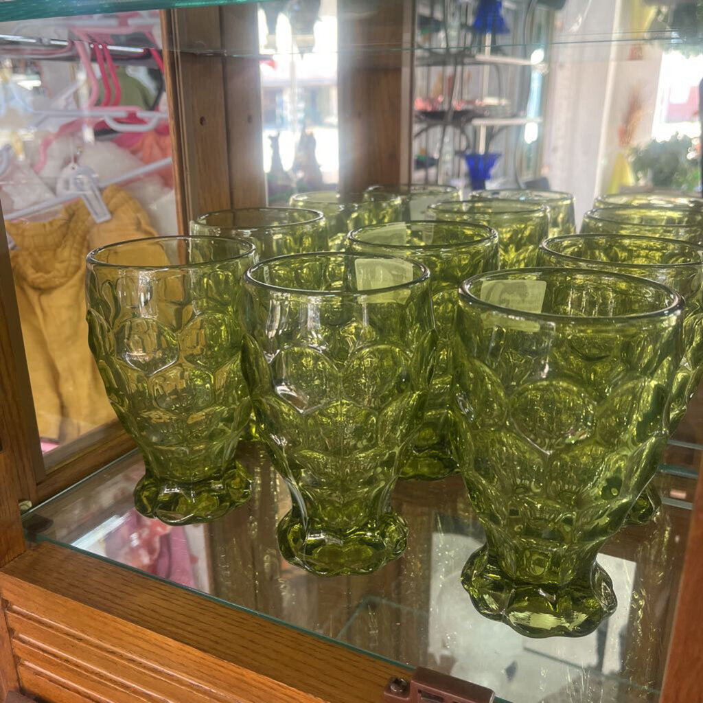 6pc Green Thumbprint Goblet Glasses Set