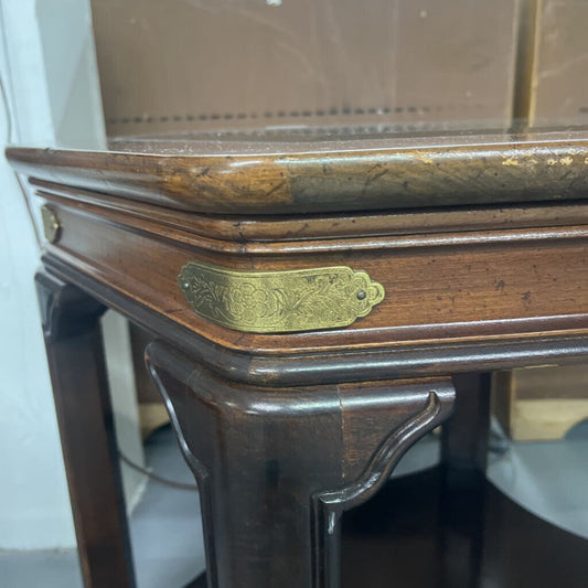 Pair Octagon Glass Brass End Tables