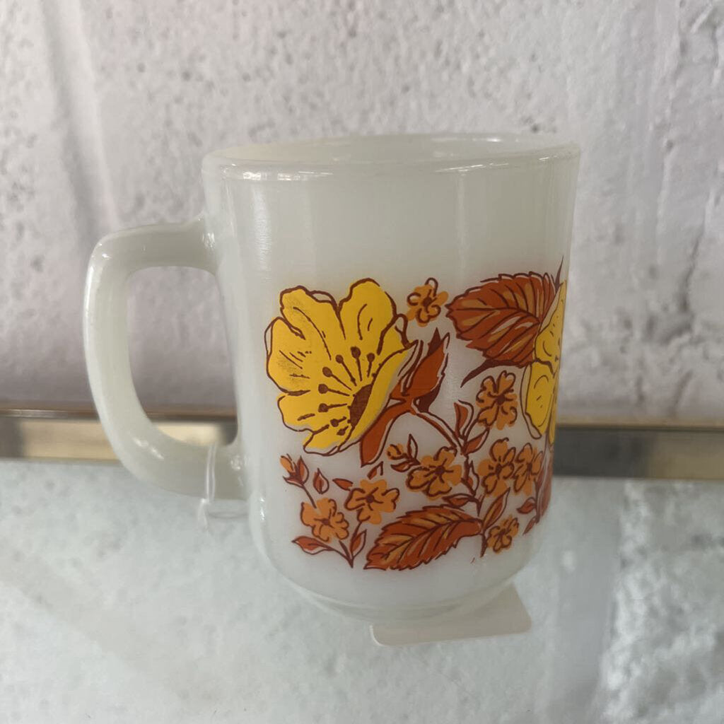 Milk Glass Fire King Autumn Flowers Mug