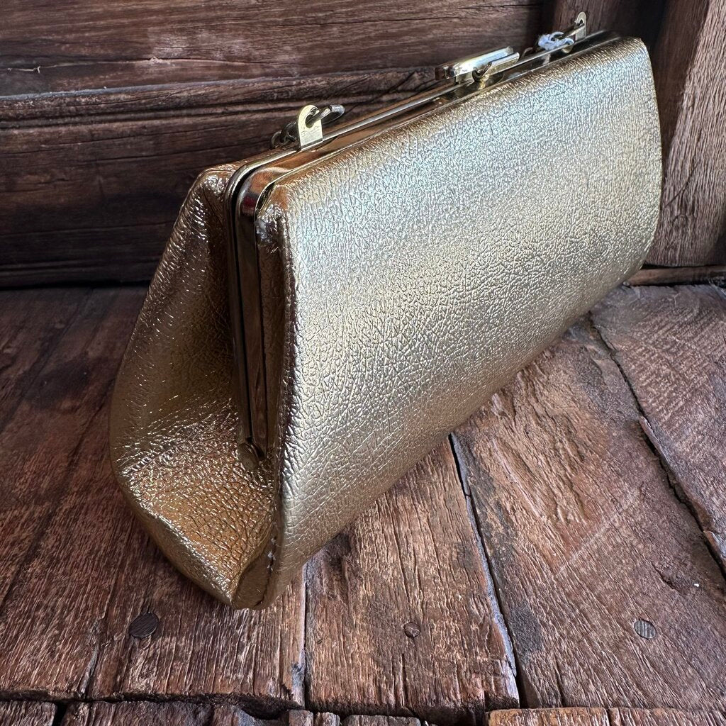 Vtg Gold Foil Handbag w/ Chain