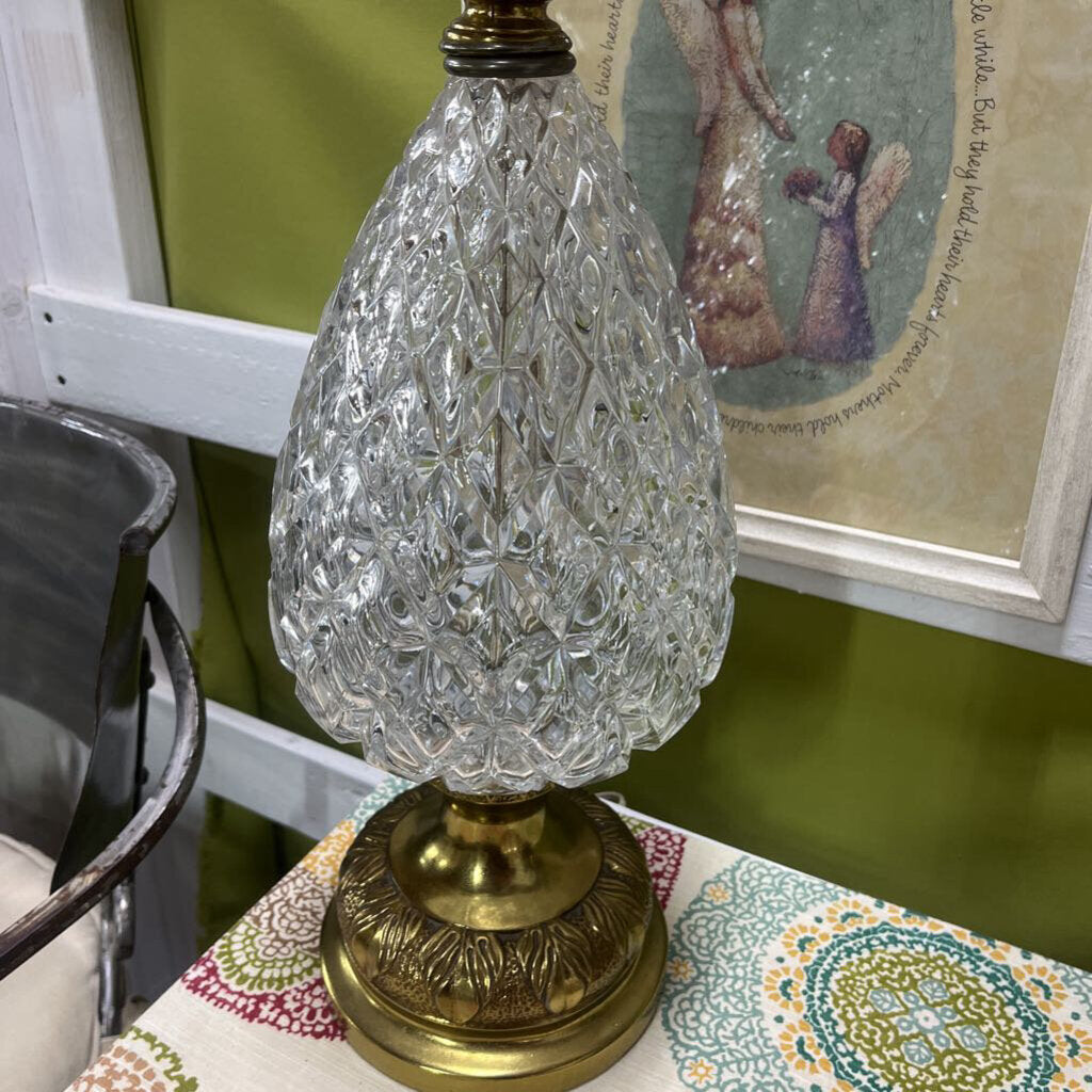 Vtg Brass & Crystal Pineapple Lamp