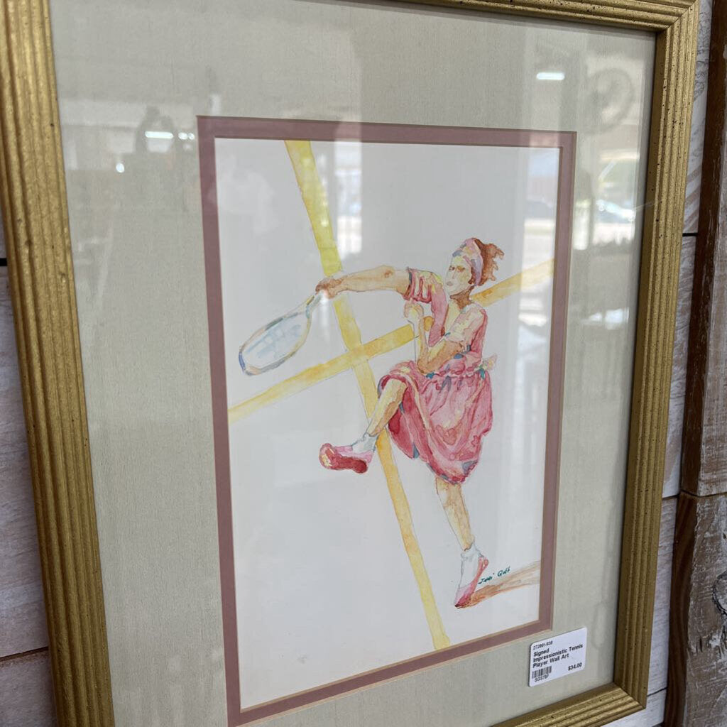 Signed Impressionistic Tennis Player Wall Art