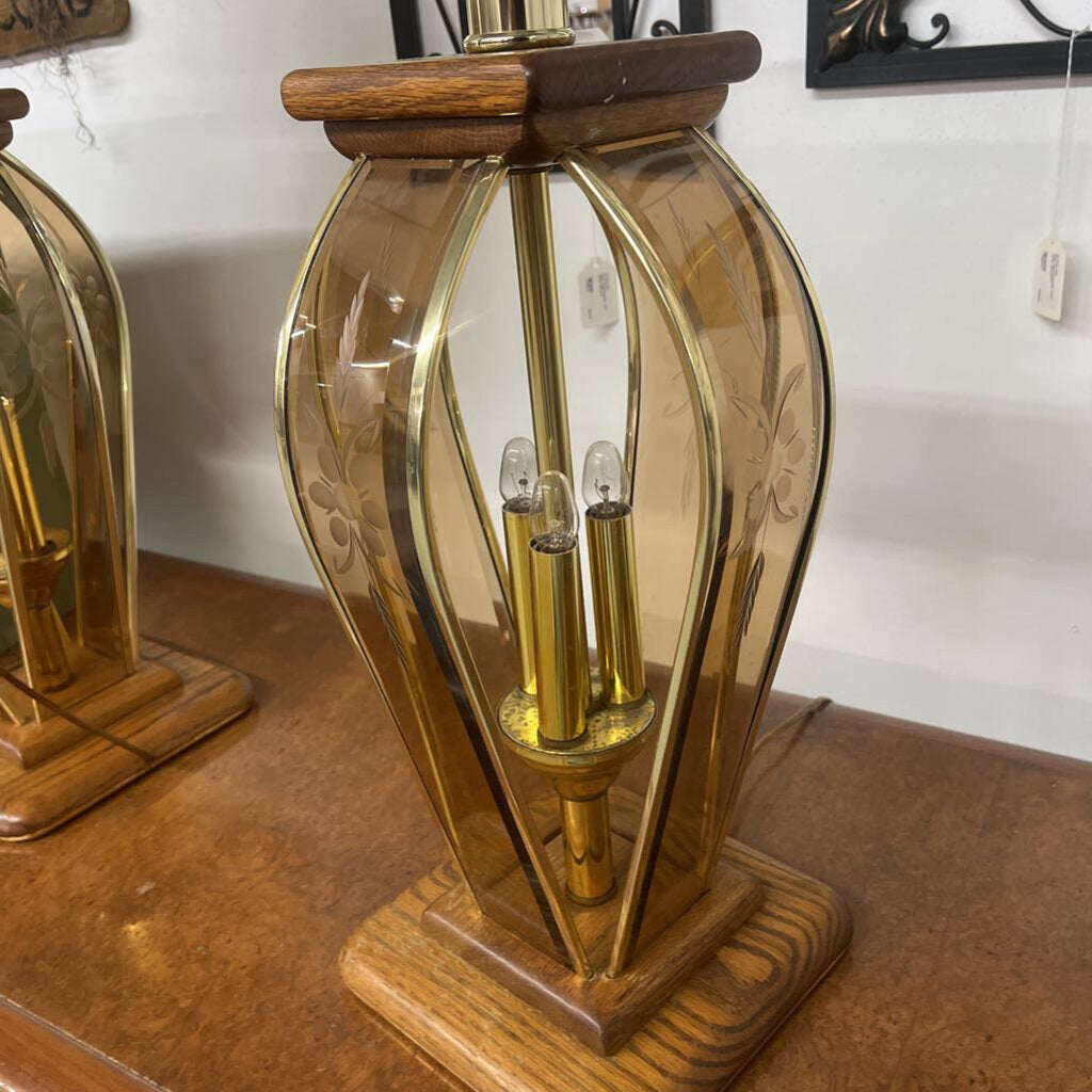 Oak Glass Floor Lamp Table