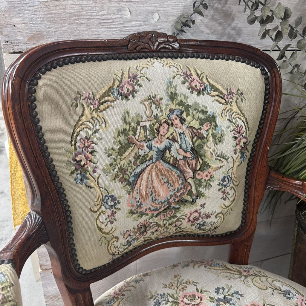 PAIR VICTORIAN TAPESTRY ARM CHAIRS