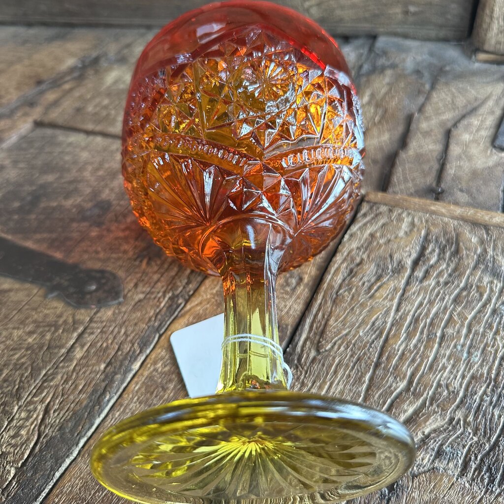 Embossed Amberina Art Glass Compote