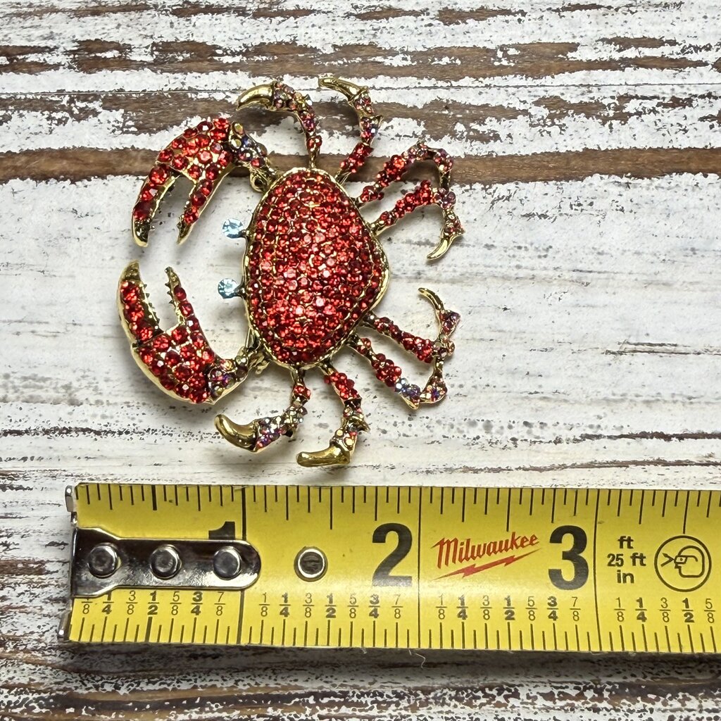 Rhinestone Crab Brooch
