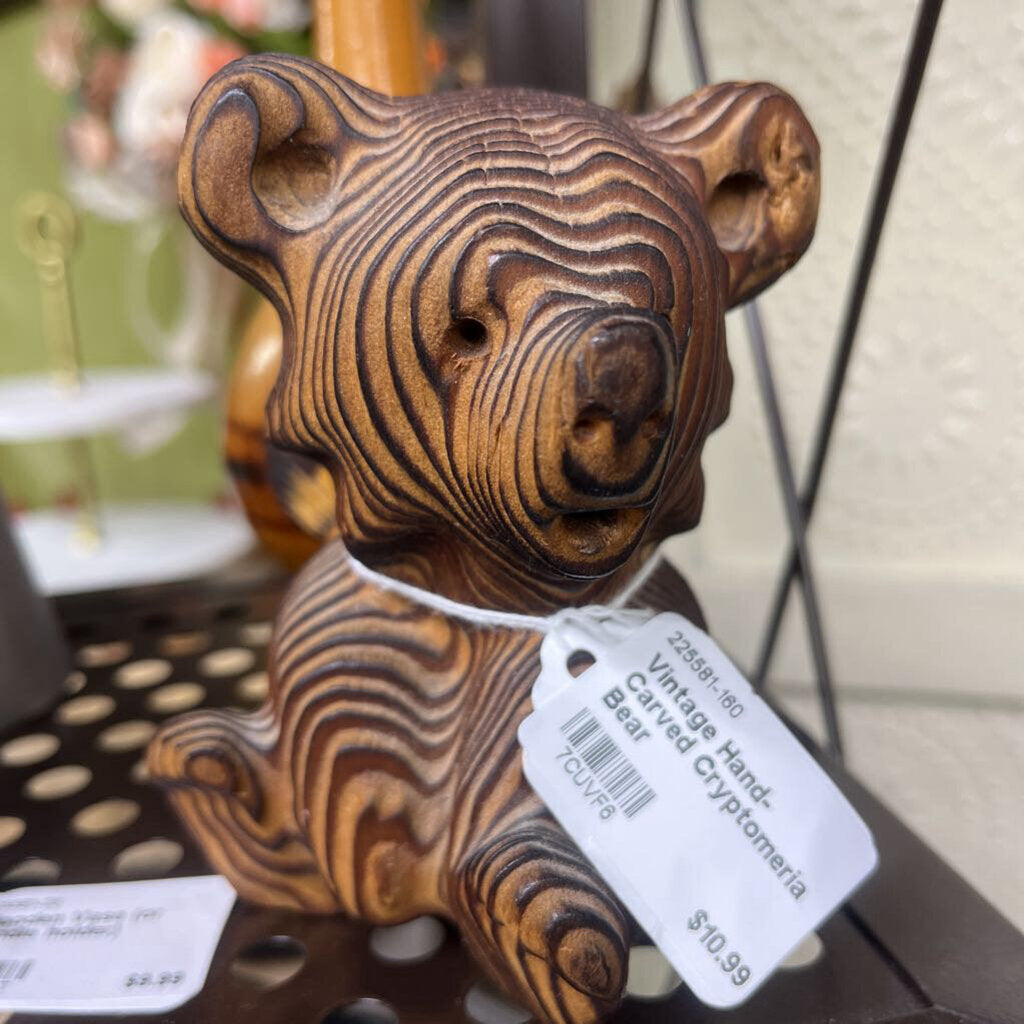 Vintage Hand-Carved Cryptomeria Bear