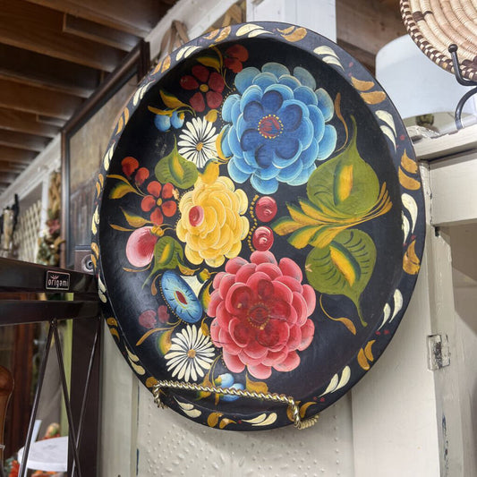 Vintage Hand-Painted Folk Art Wooden Bowl