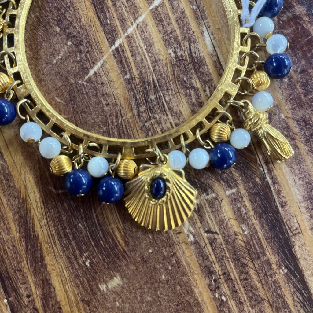 VTG MONET' BLUE GOLD WHITE CHARM BRACELET