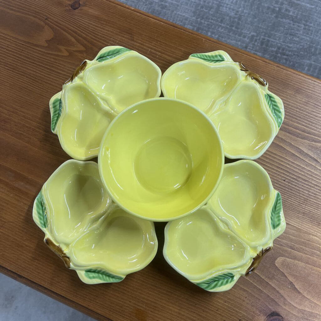 LEMONY YELLOW CALIFORNIA POTTERY LAZY SUZY 6 PC