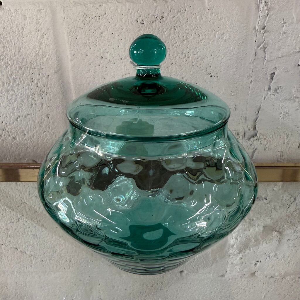 BLUE EMPOLI GLASS CANDY DISH WITH LID