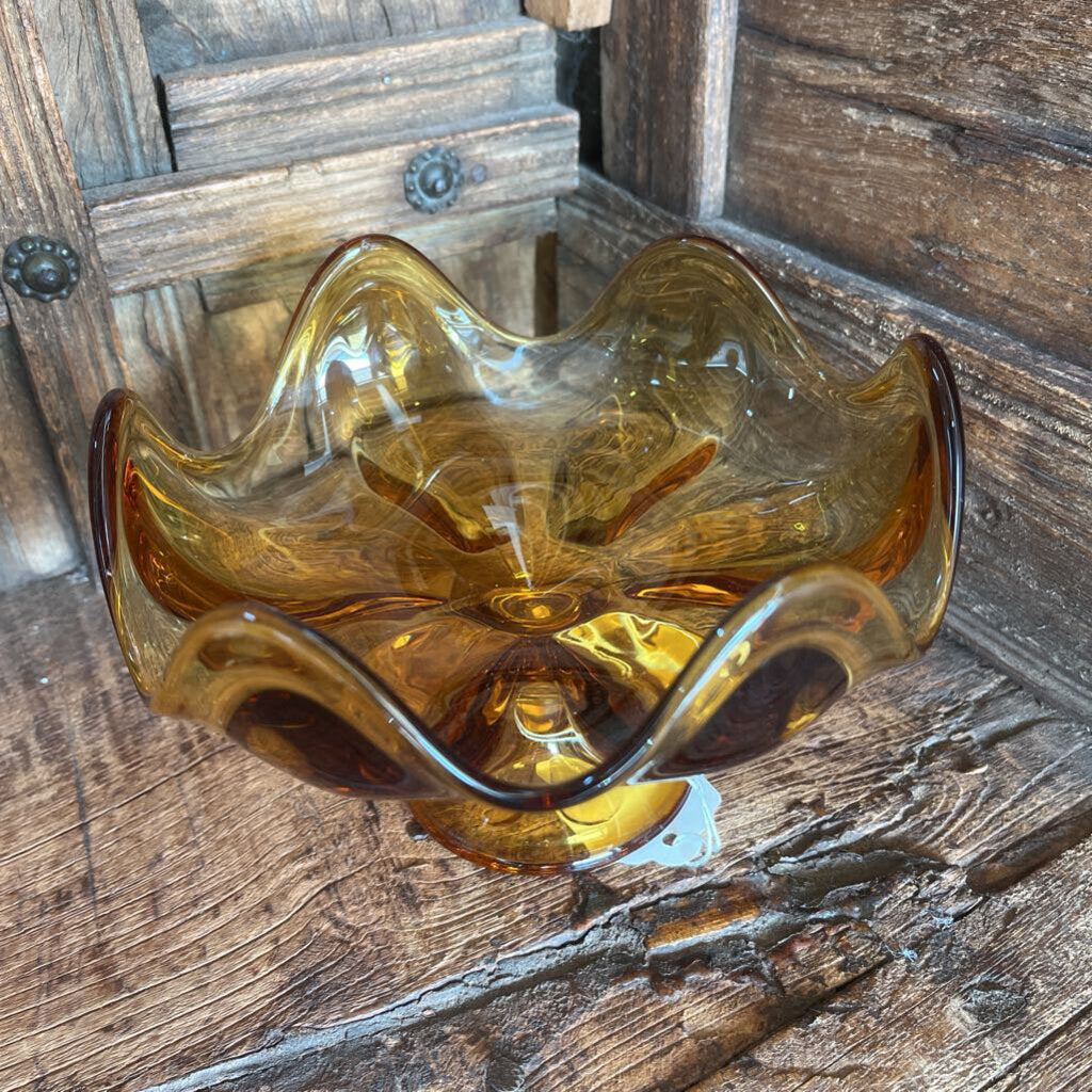 MCM 6 Petal Amber Glass Compote