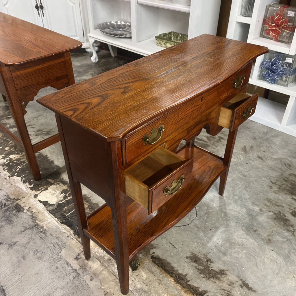 OAK WOOD THREE DRAWER CONSOLE BOTTOM SHELF