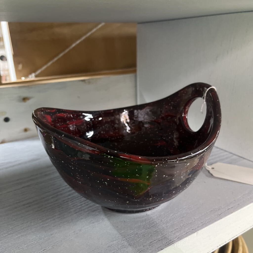 CRIMSON FUSION FOLK ART POTTERY BOWL