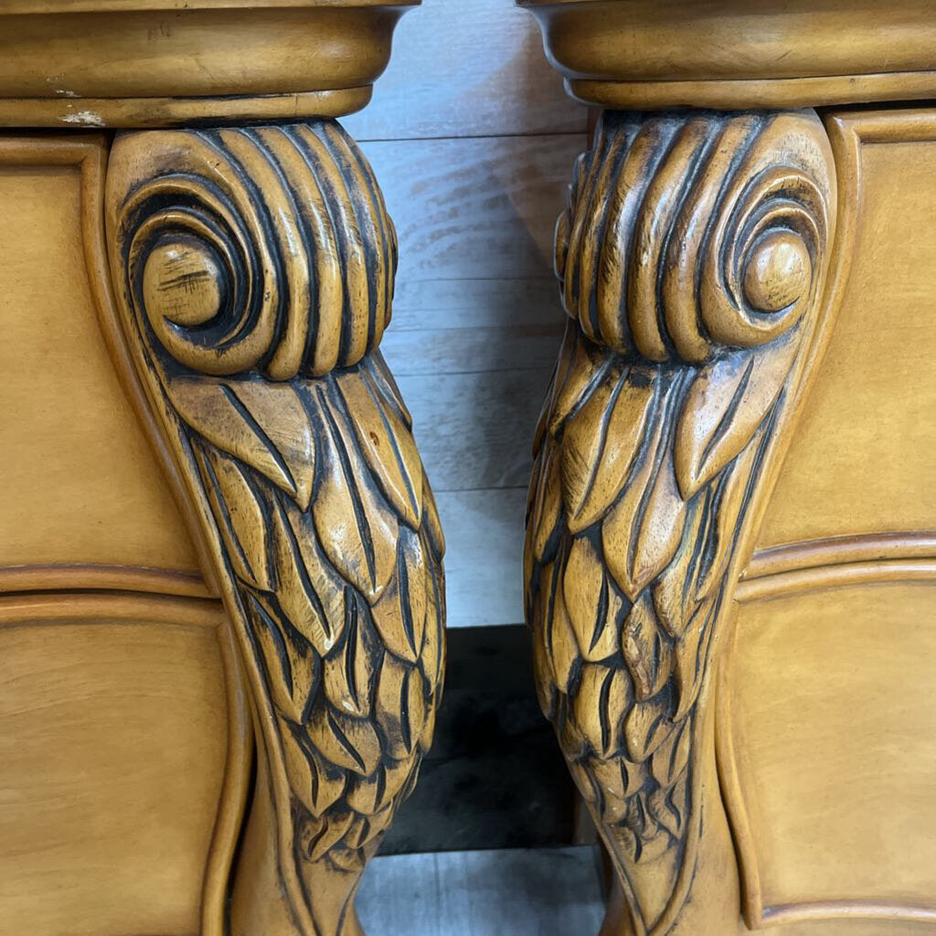 PAIR LARGE STONE TOP BEDSIDE TABLES