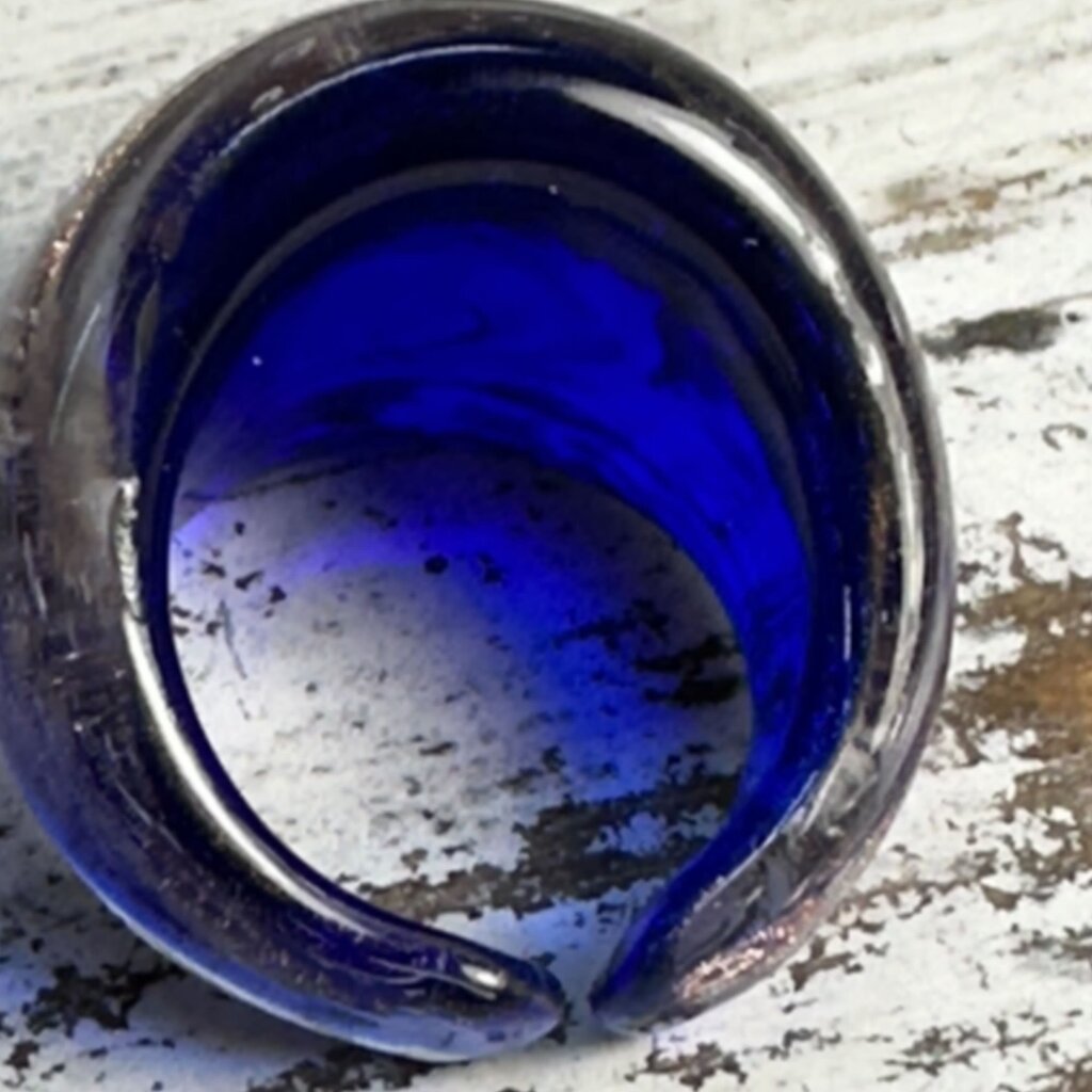 NOS MURANO GLASS BLUE/GOLD RING BOXED