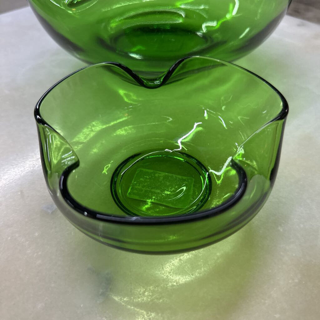 MCM Green Glass Dip & Chip Bowls Set