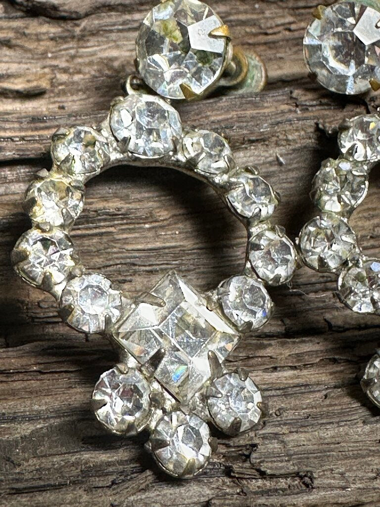 Vtg Screw Back Rhinestone Earrings