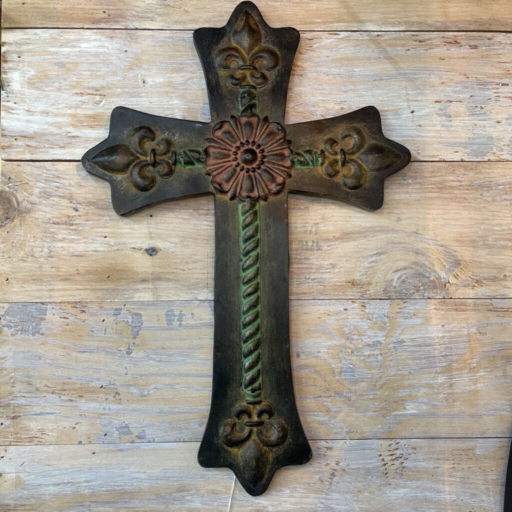 French Tuscany Fleur De Lis Metal Cross