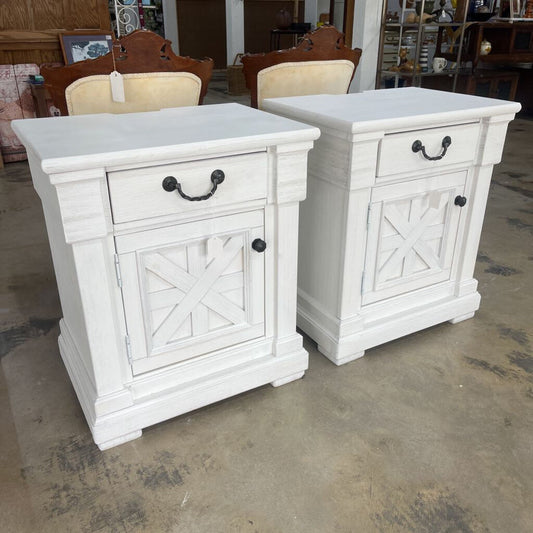 Pair of White Farmhouse Nightstands
