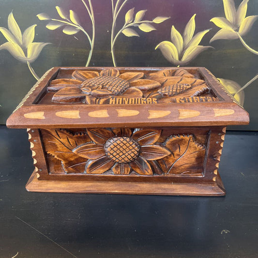 Hand Carved Wooden Box Honduras #242