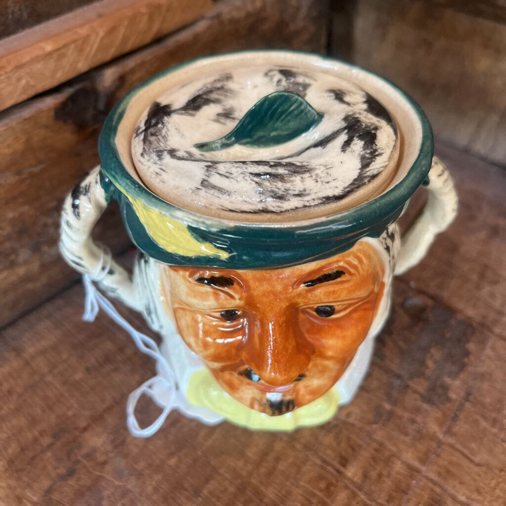 Vtg Double Handle Toby Jug w/Lid