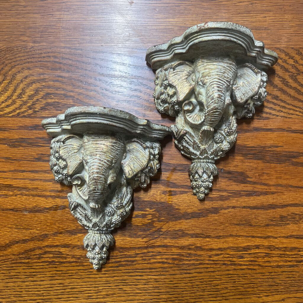 PAIR SMALL ELEPHANT WALL SHELVES
