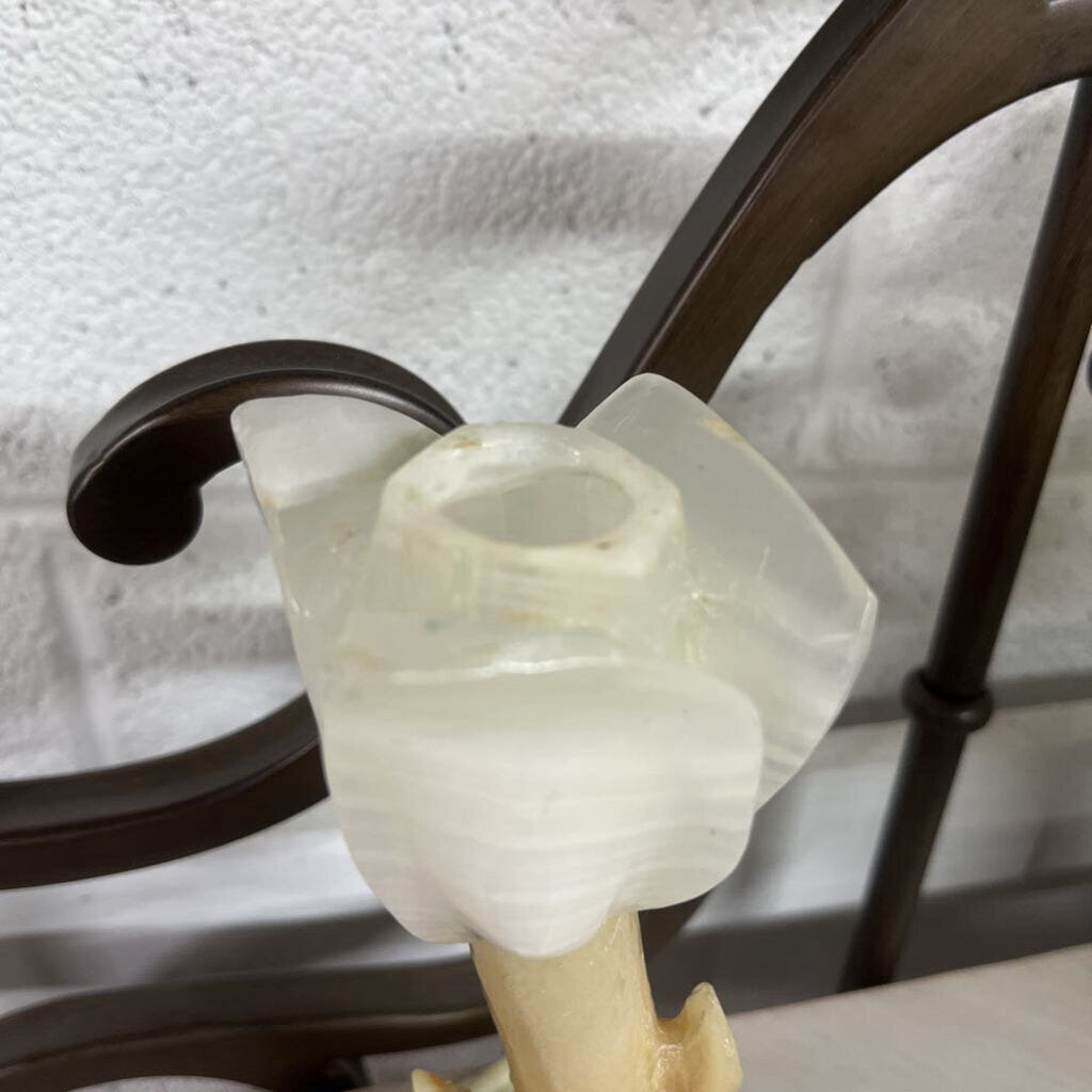 Vtg Carved Onyx Marble Tulip Candleholder