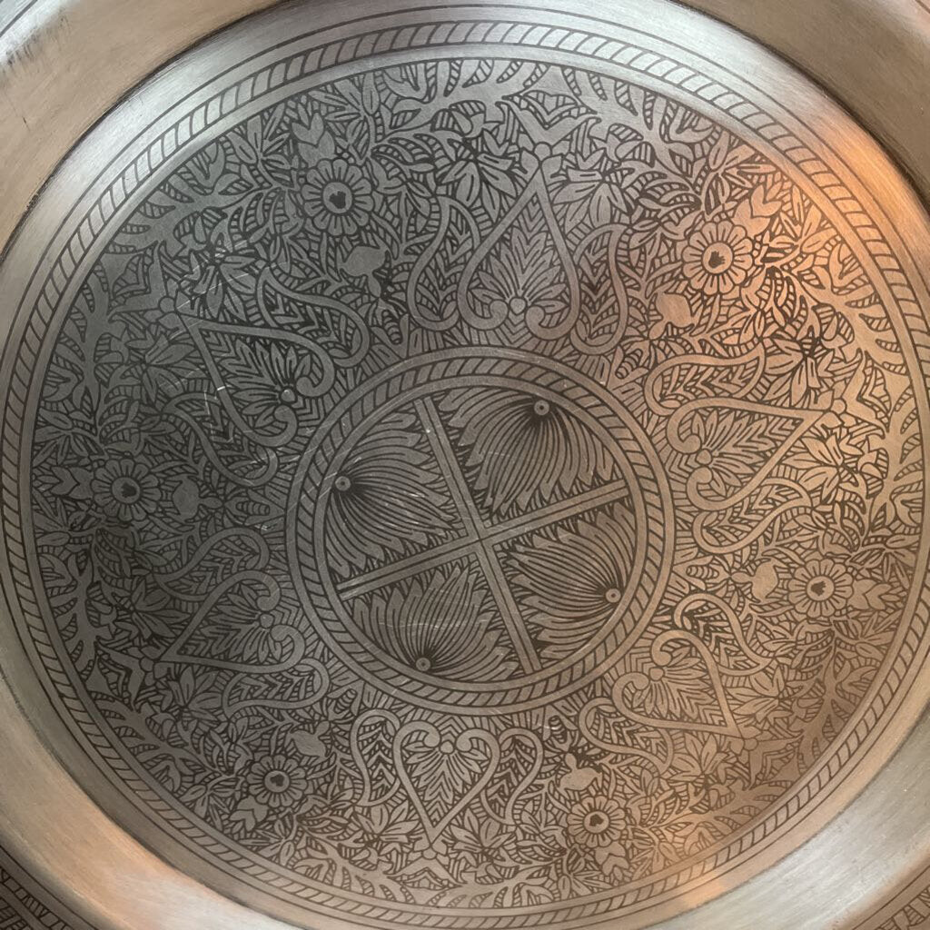 22" satin nickel round tray