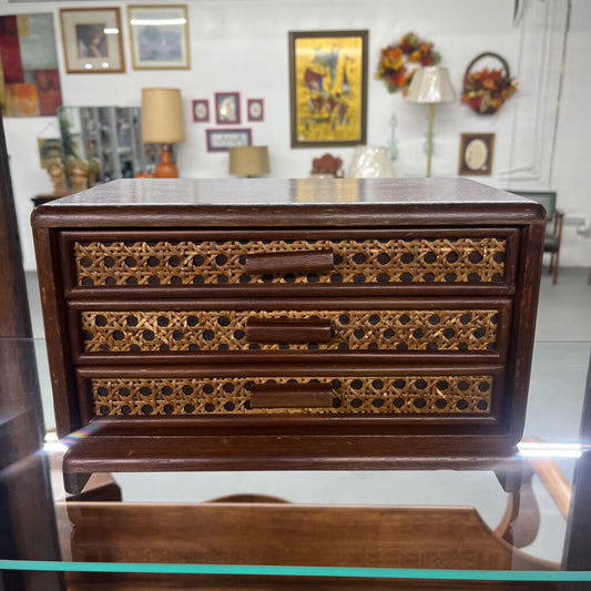 Wood & Rattan 3 Drawer Jewelry Box