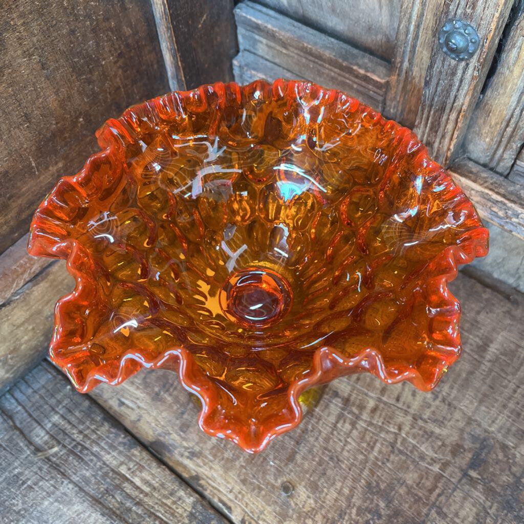 MCM Amberina Thumbprint Ruggle Pedestal Candy Dish