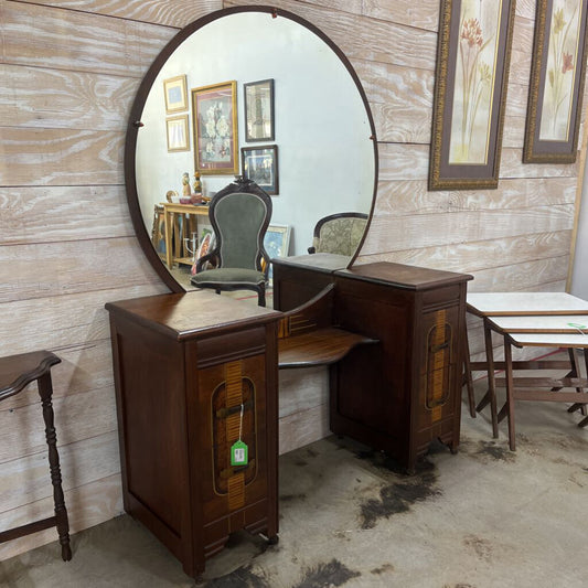 Art Deco Vanity with Round Mirror