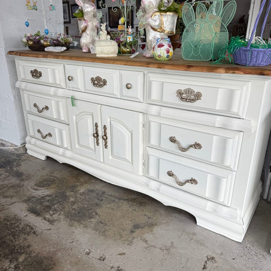 Farmhouse White Dresser and Night Stand Set