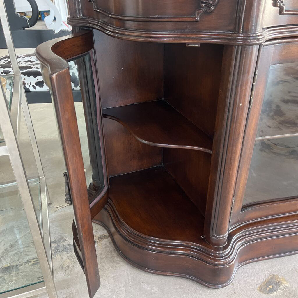 BOWFRONT BUFFET STONE TOP GLASS DOORS
