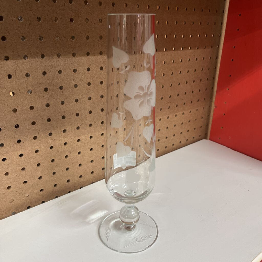 Vin Etched Glass Pedestal Vase